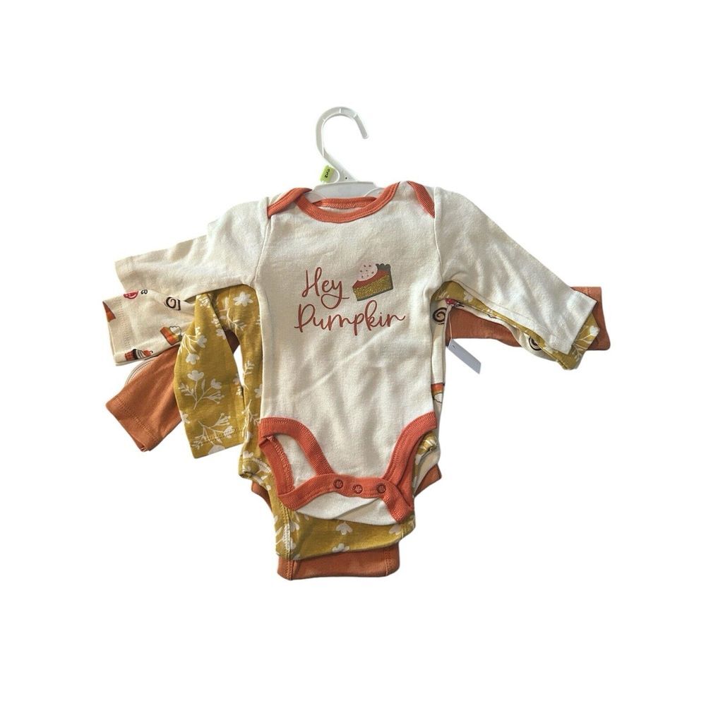 KoalaBaby Baby Girl 4pc Long Sleeve Bodysuits 0-3m Pumpkin Spice Fall Autumn NEW